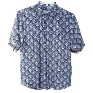 TOMMY BAHAMA 100% Silk S/P Men’s Shirt Blue Geometric Polo Tropical Cruise